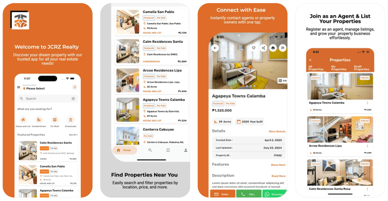 JCRZ Realty — Property marketplace app with an agent portal built by VenderIT