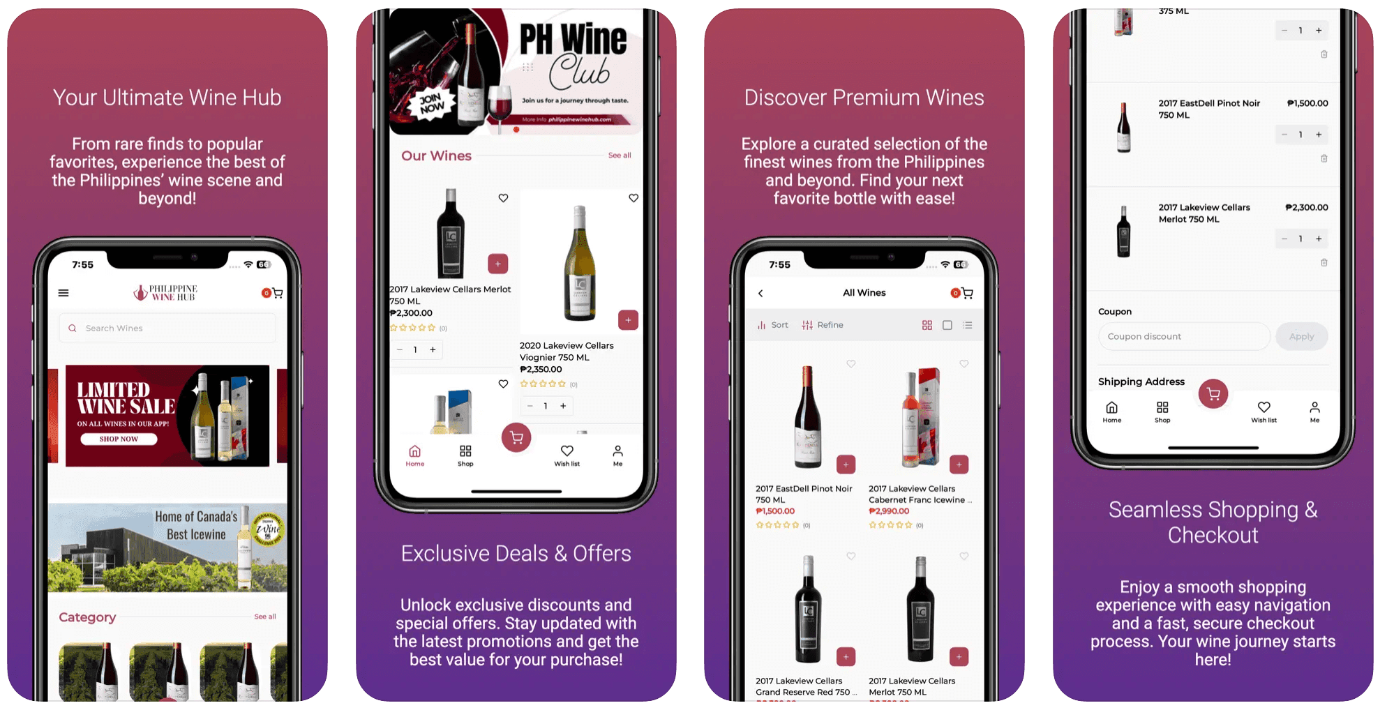 Philippine Wine Hub — Wine shopping app with cart, coupons and checkout built by VenderIT