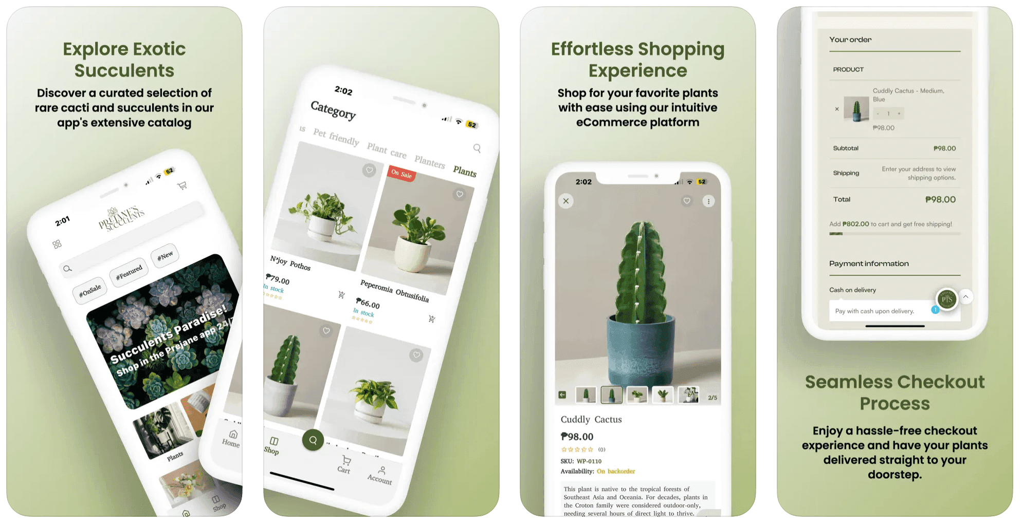Prejane's Succulents — Plant shop app with variants and checkout built by VenderIT